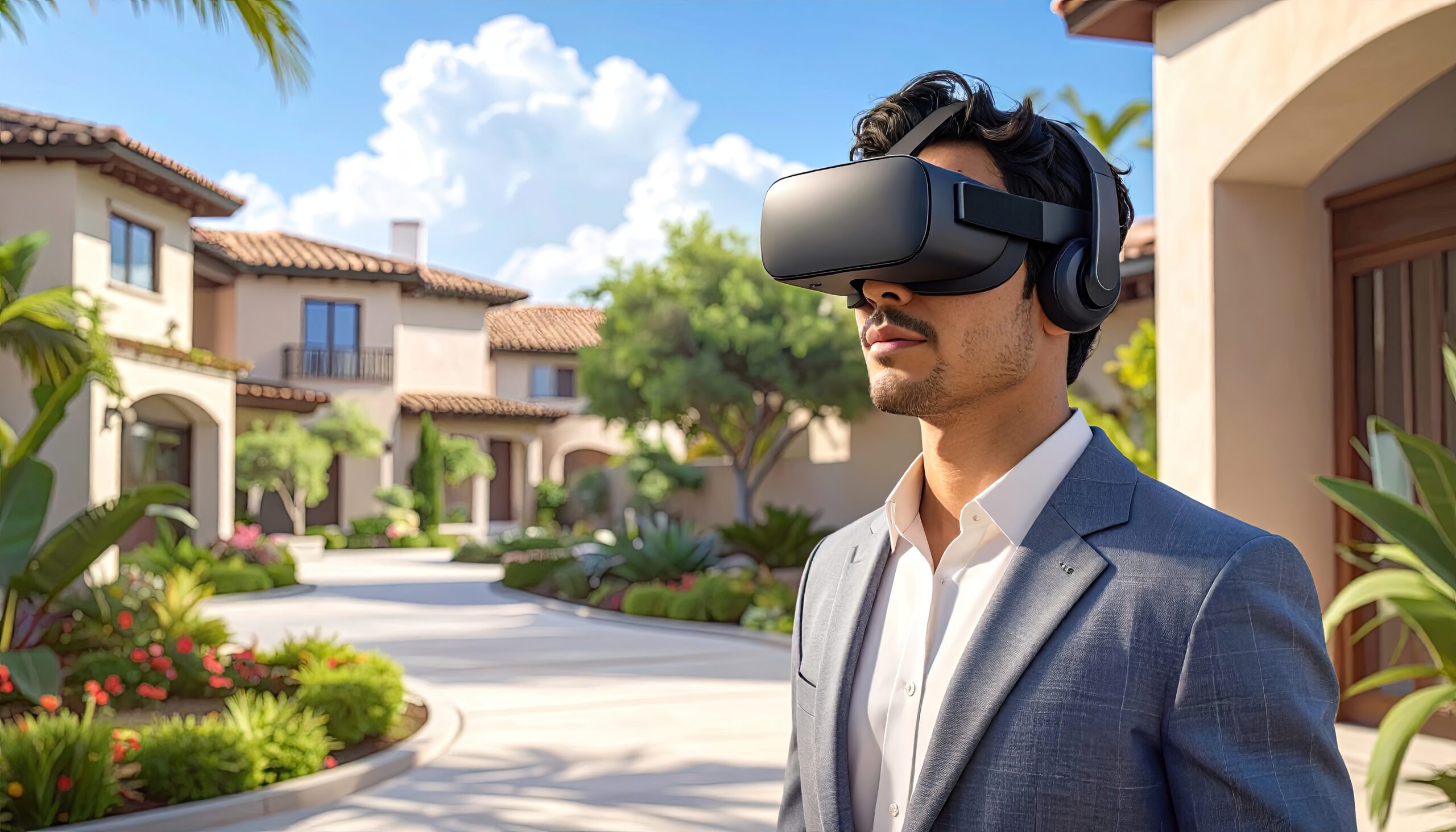 Man Wearing VR Headset Experiencing Immersive Real Estate Game